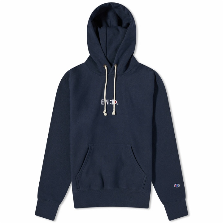 Photo: END. x Champion Reverse Weave Hoodie in Navy