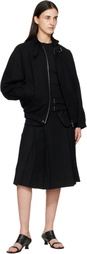 TONYWACK Black Wool Flannel Belted Stand Collar Bomber jacket