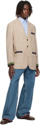 Valentino Beige Check Pattern Single-Breasted Cotton Blazer