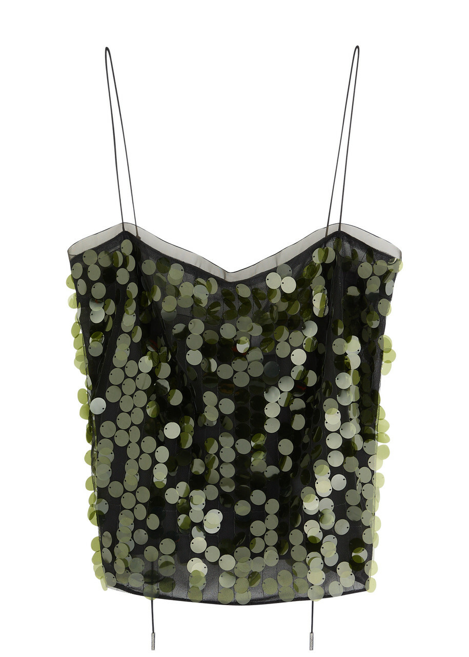 16 Arlington Suero Sequin-embellished Tulle top Dark Green