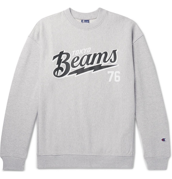 Photo: Beams - Champion Printed Loopback Cotton-Blend Jersey Sweatshirt - Men - Gray