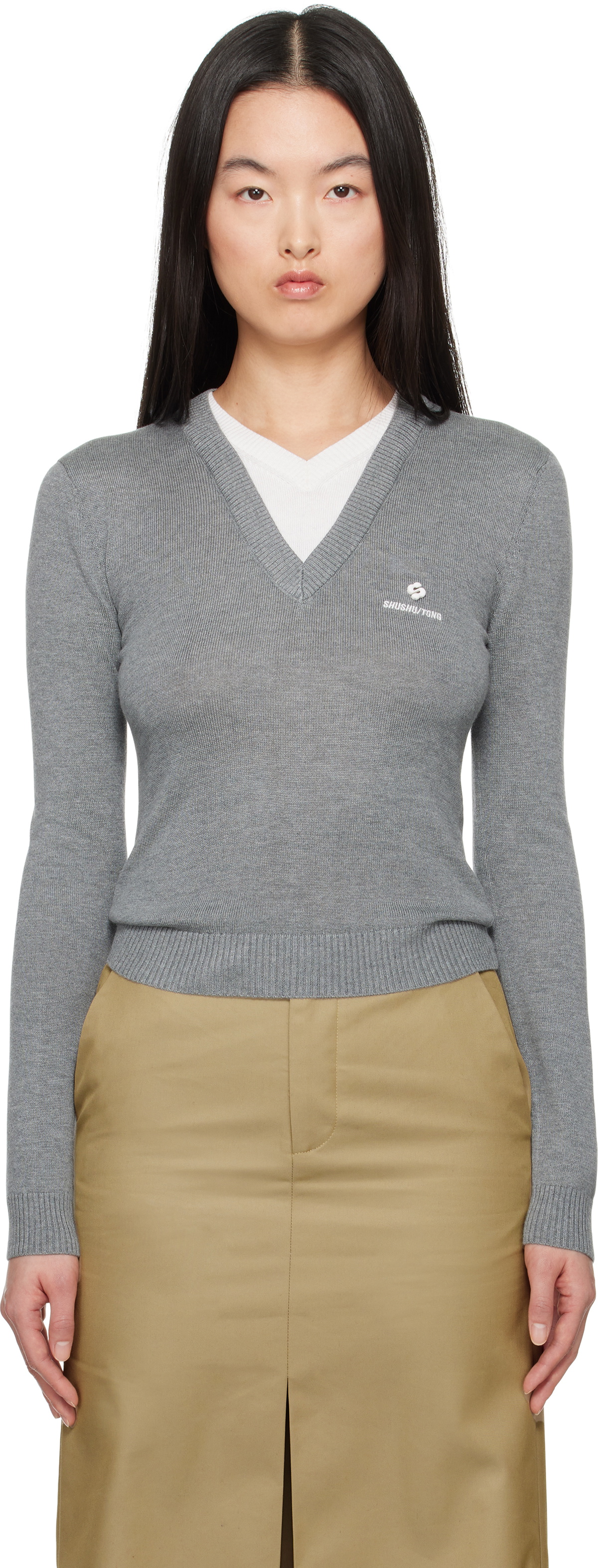 shushutong トップス xs SHUSHU/TONG Blue Round-Neck Knit Sweater Shushu/Tong