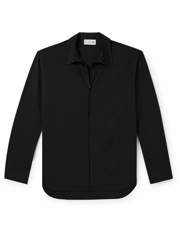 Photo: POST ARCHIVE FACTION - 6.0 Right Striped Seersucker Zip-Up Shirt - Black