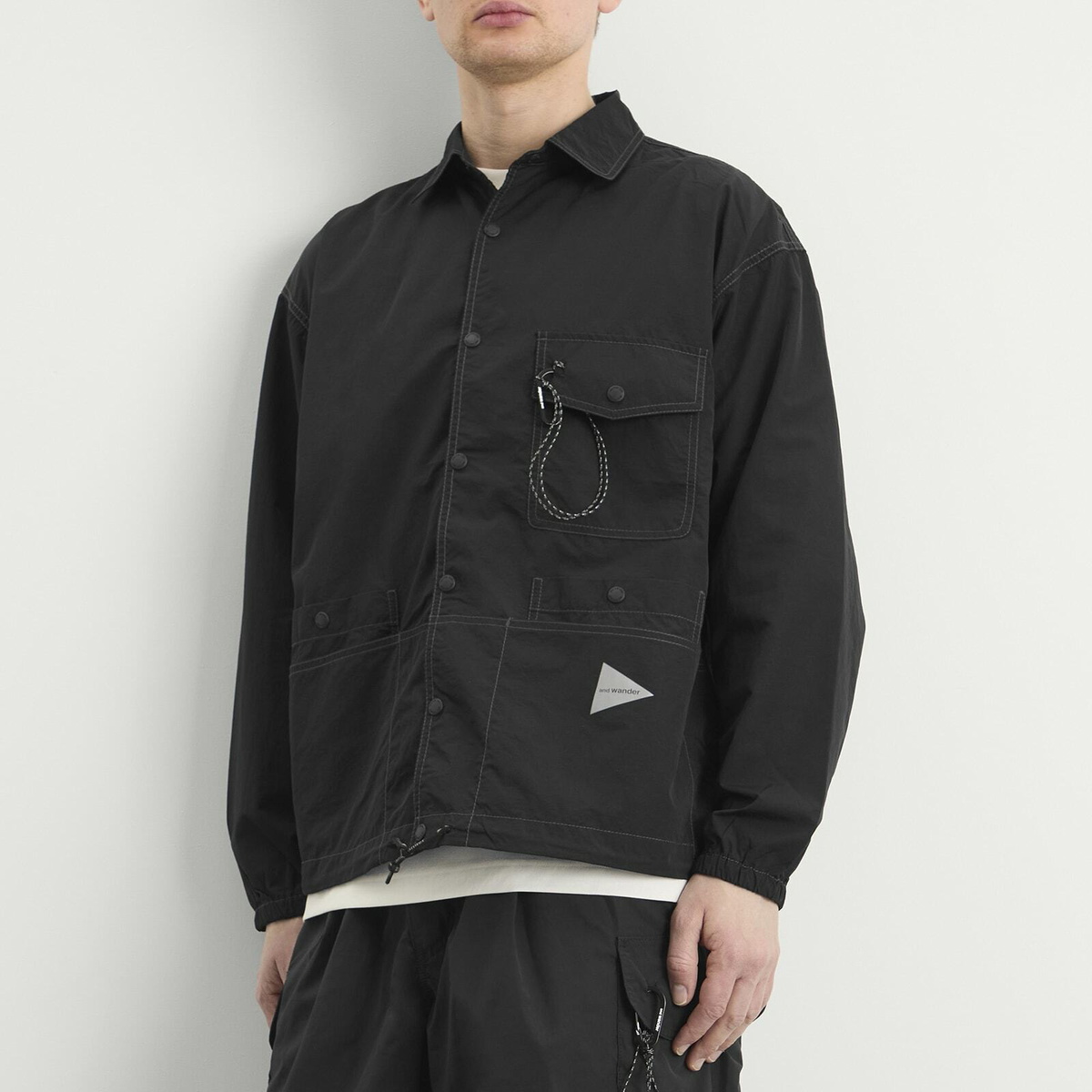 and wander Men's Crinkled Nylon Shirt Jacket in Black