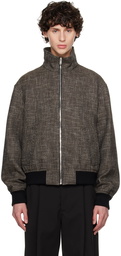 Bottega Veneta Black & Brown Houndstooth Bomber Jacket