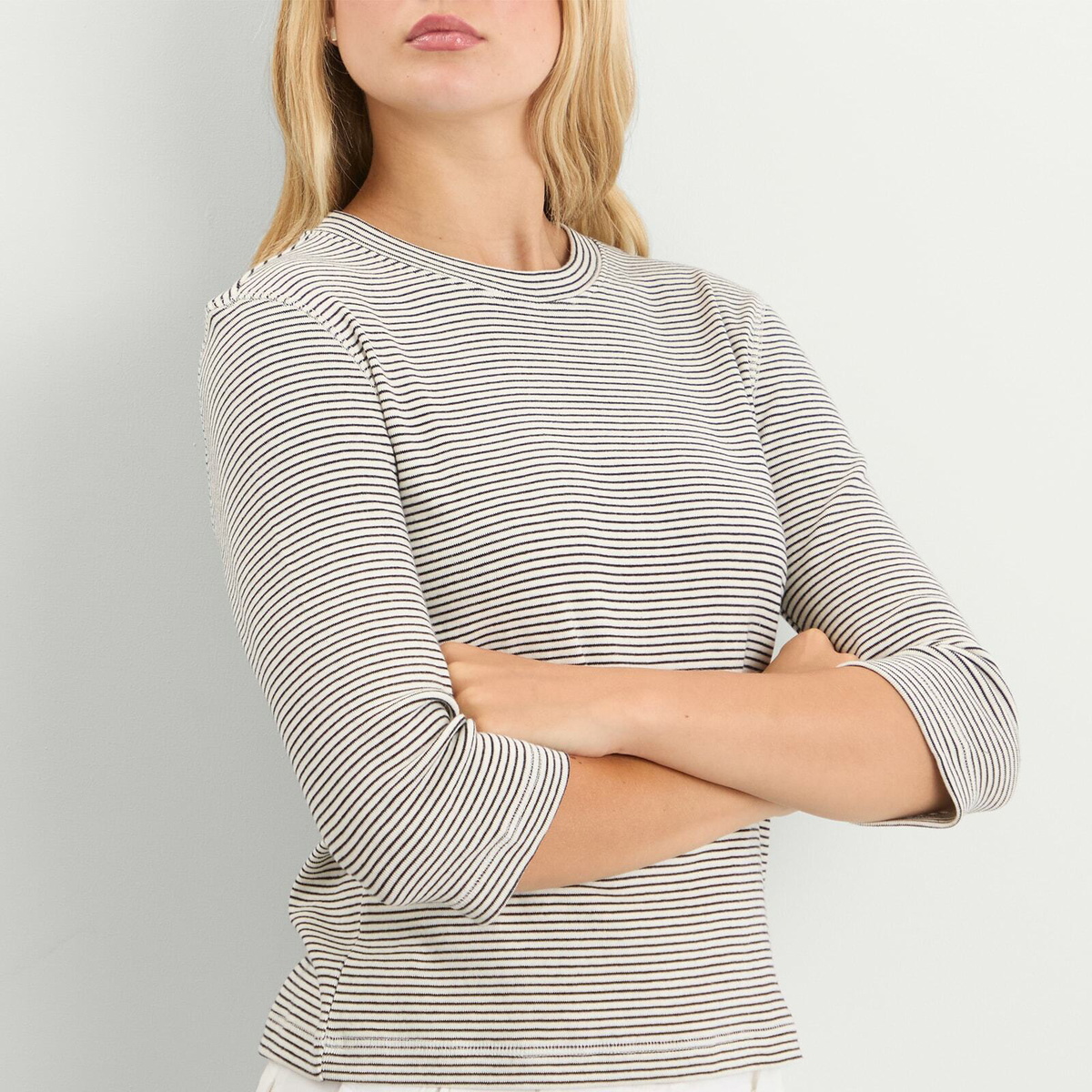 Nothing Written Women's Striped Cotton T-Shirt in Black