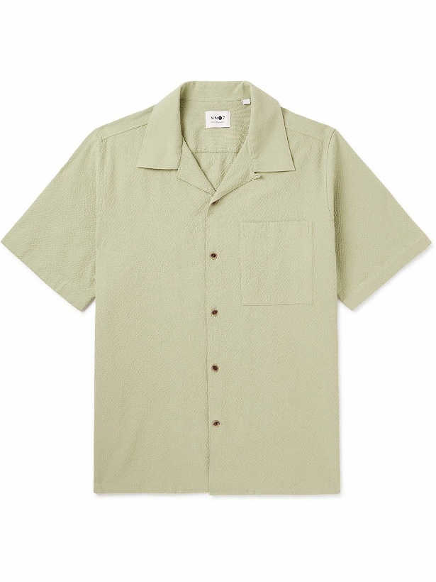 Photo: NN07 - Julio 1040 Convertible-Collar Stretch Organic Cotton-Seersucker Shirt - Green