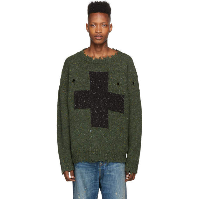 R13 Green Cross Donegal Sweater R13