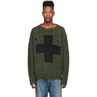 R13 Green Cross Donegal Sweater