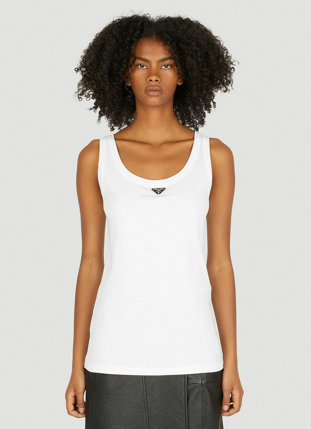 Logo Plaque Tank Top In White Prada