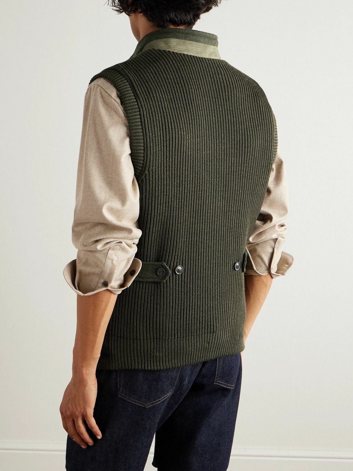 Purdey - Padded Herringbone Wool-Blend Gilet - Green