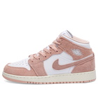 Air Jordan 1 Mid SE GS Sneakers in White/Legend Pink/Sail