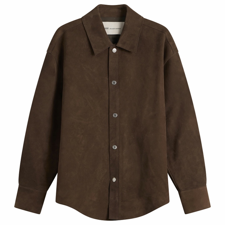 Photo: AMI Paris Men's Suede Buttoned Overshirt in Chocolat