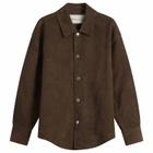AMI Paris Men's Suede Buttoned Overshirt in Chocolat