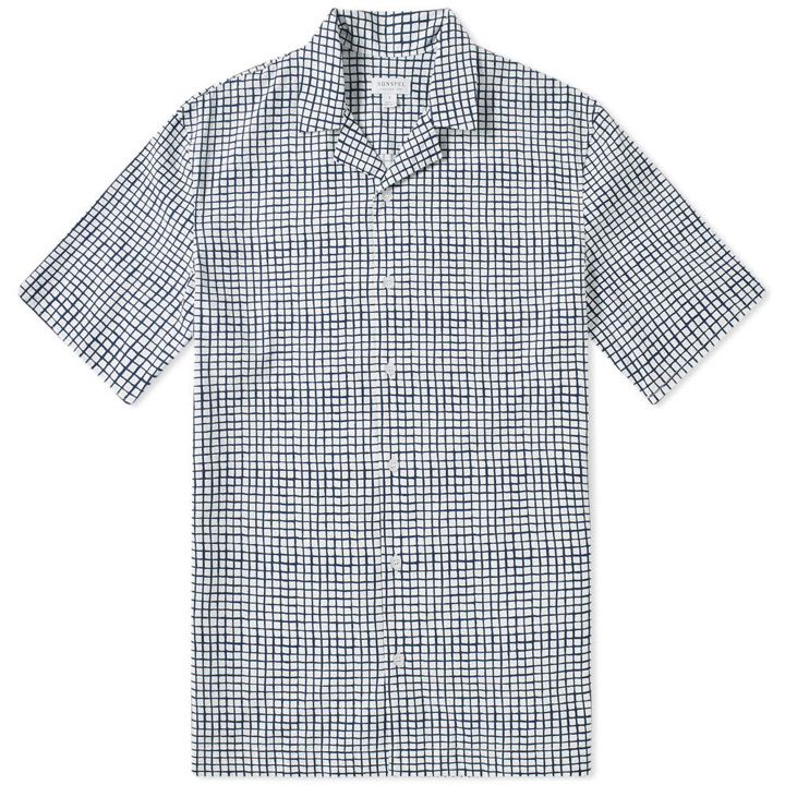 Photo: Sunspel Short Sleeve Shirt Shibori Grid White