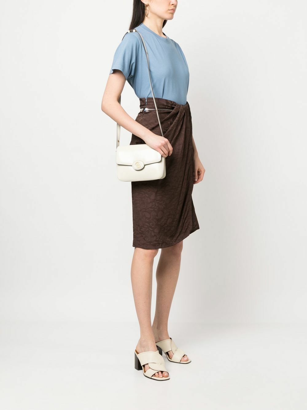 Tory Burch White Robinson Leather Cross Body Bag
