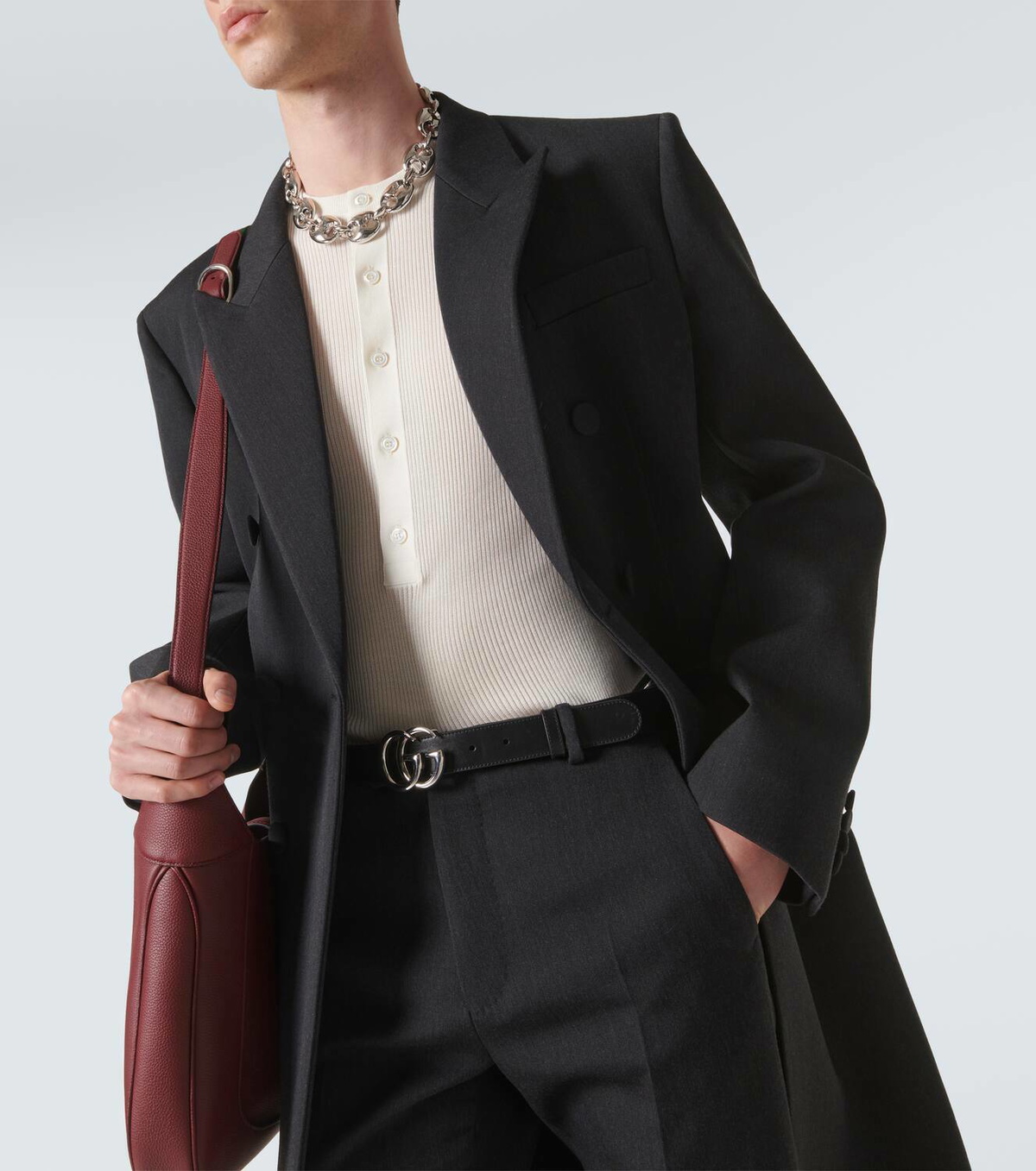 Gucci Web Stripe double-breasted wool overcoat