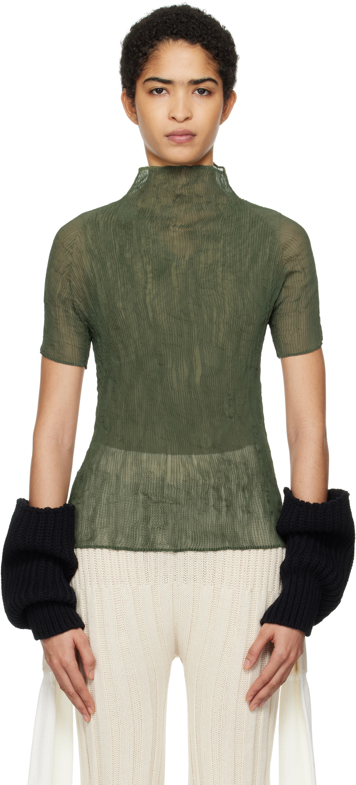 47408　ISSEY MIYAKE　カットソー ISSEY MIYAKE: Pink Chiffon Twist 3 T-shirt | SSENSE