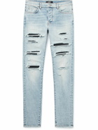 AMIRI - Thrasher Skinny-Fit Leather-Panelled Distressed Jeans - Blue