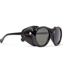 Moncler - Round-Frame Leather-Trimmed Acetate Polarised Sunglasses - Men - Black