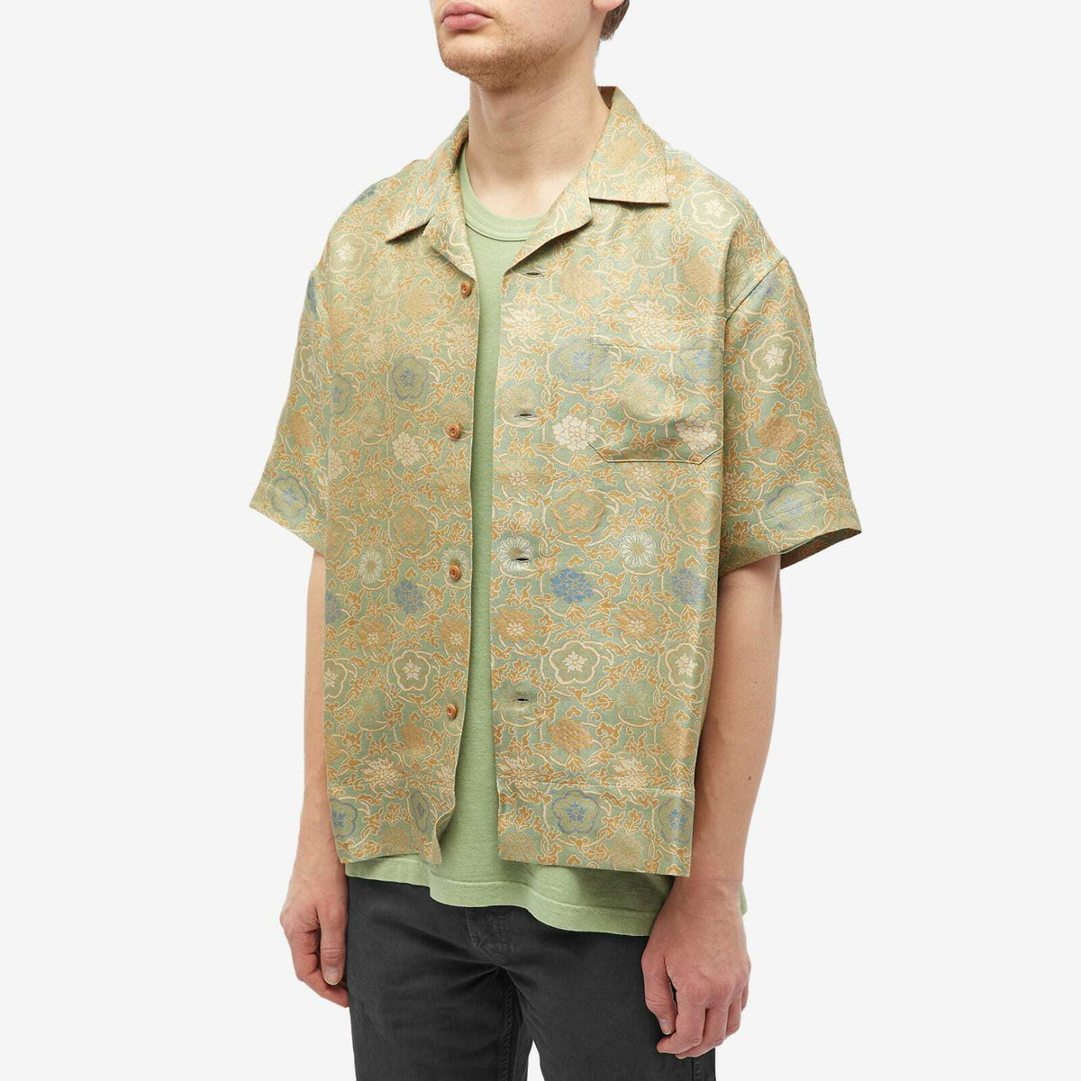 Visvim Men's Copa Jacquard Silk Shirt in Light Green