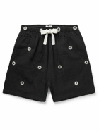 Karu Research - Embellished Embroidered Cotton Drawstring Shorts - Black