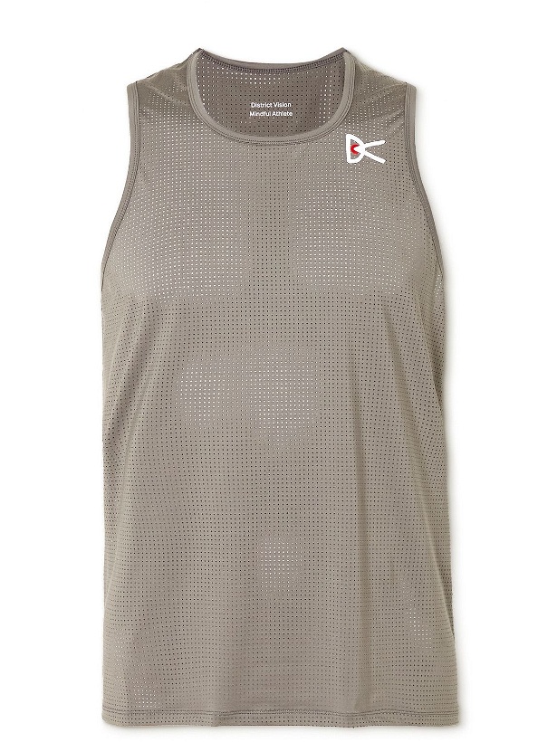 Photo: DISTRICT VISION - Logo-Print Perforated Stretch-Jersey Running Tank Top - Gray
