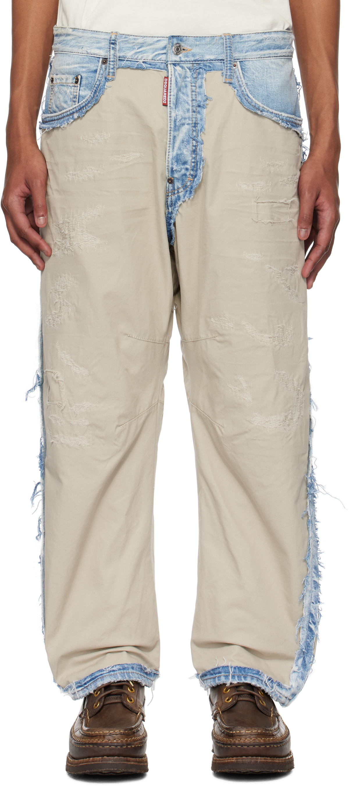 Dsquared2 Blue & Beige Super Ripped Mixed Kawaii Jeans Dsquared2