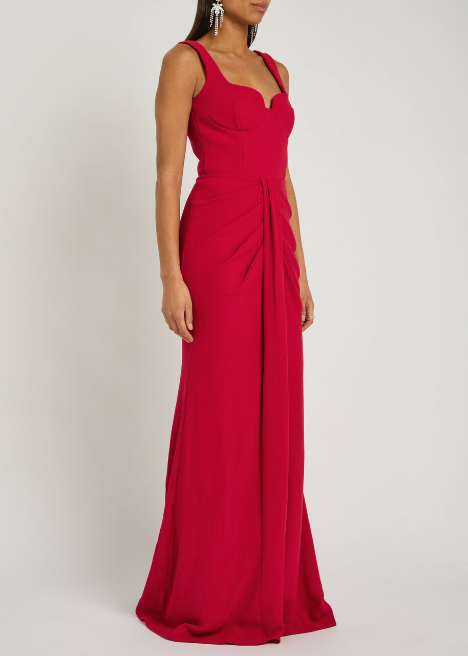 Rebecca Vallance Zarya Gathered Crepe Gown Red