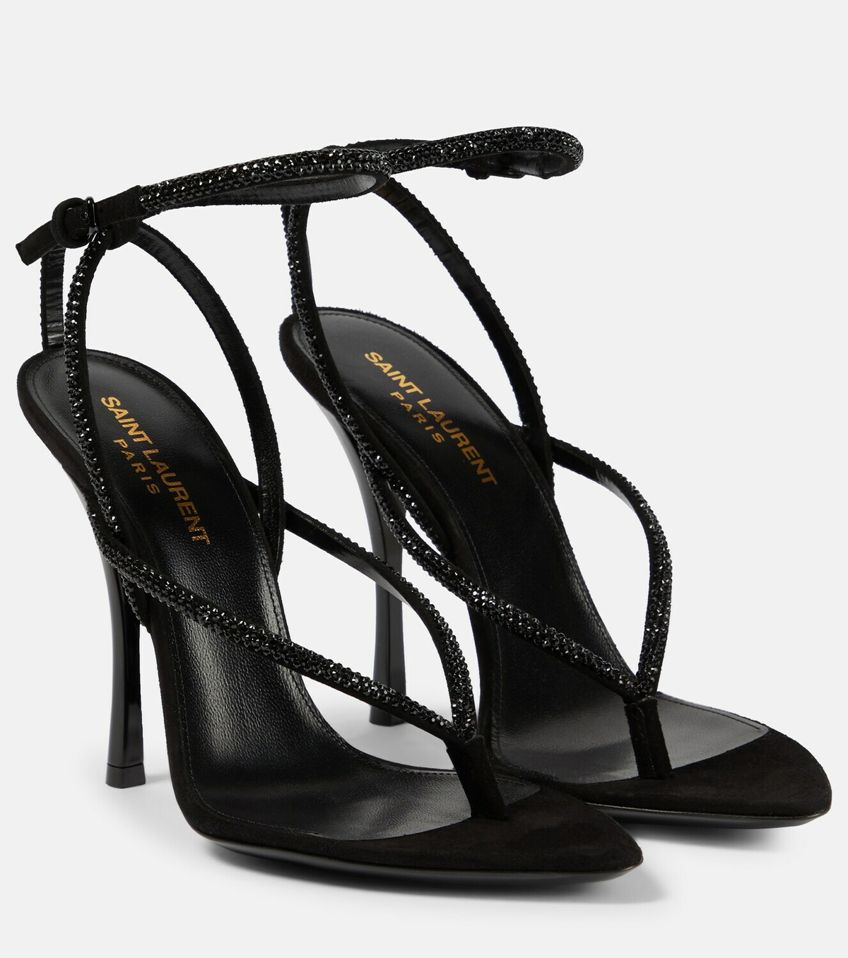 SAINT LAURENT ◆ Nadja Rhinestones Sandals Saint Laurent Nadja embellished suede sandals Saint Laurent