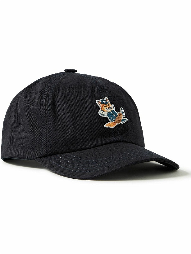 Photo: Maison Kitsuné - Logo-Appliquéd Cotton-Twill Baseball Cap