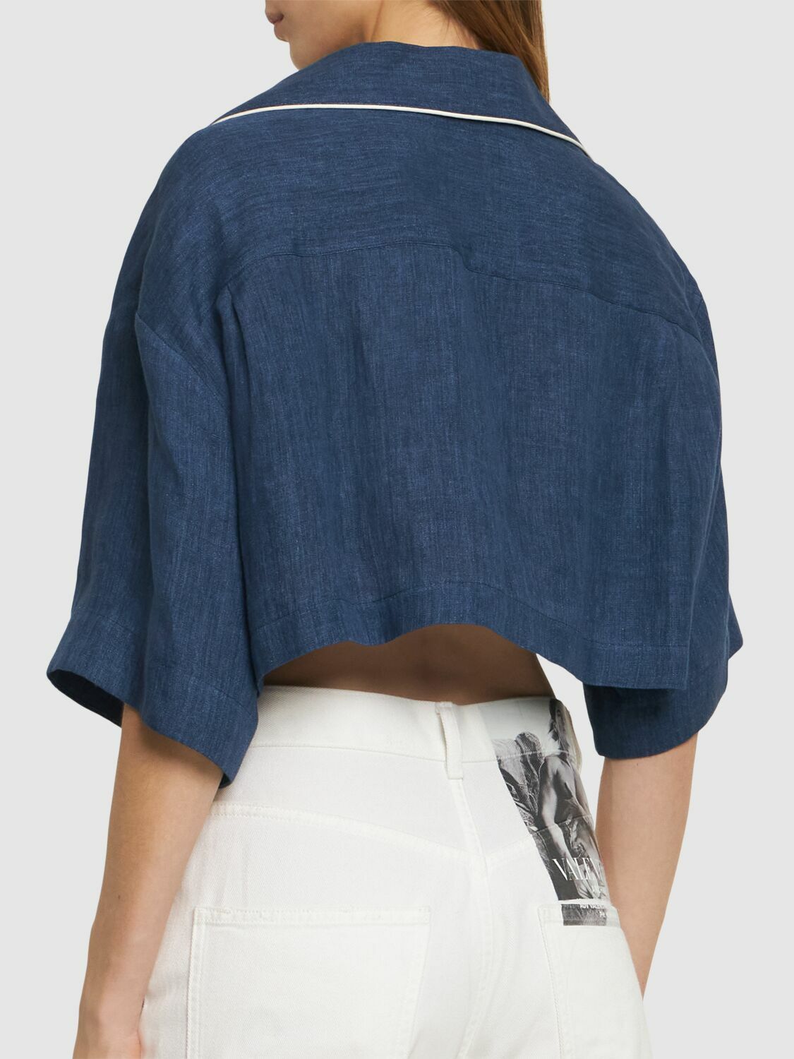 Palm Angeles Monogram Linen Denim Crop