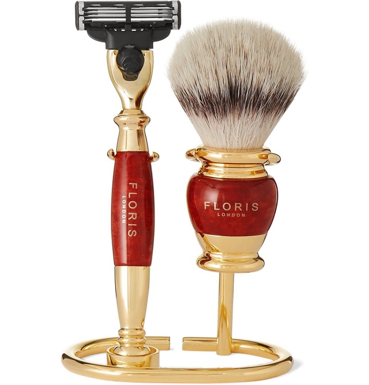 Photo: Floris London - Three-Piece Gold-Plated and Briarwood Shaving Set - Gold