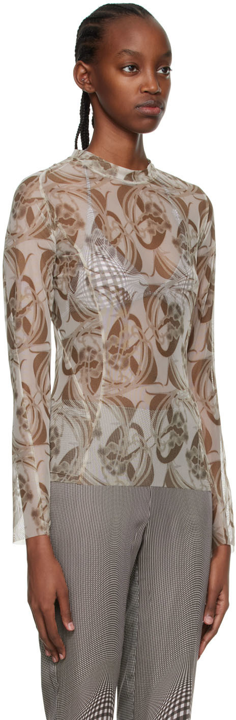 Anne Isabella Off-White & Green Recycled Polyethylene Blouse