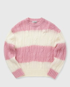 Ganni Mohair Striped Cable O Neck Pink - Womens - Pullovers