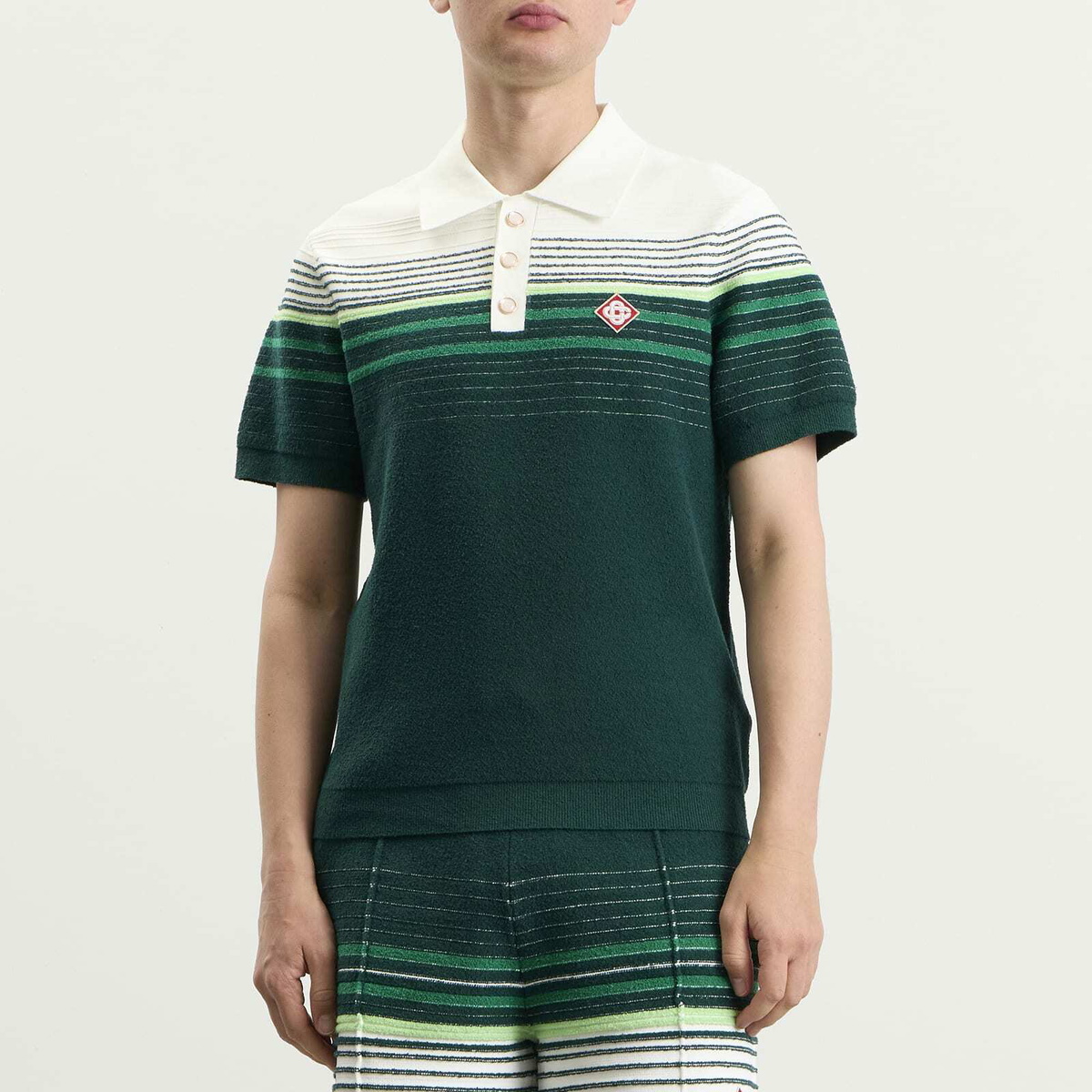 Casablanca Men's Boucle Stripe Polo Shirt in Green