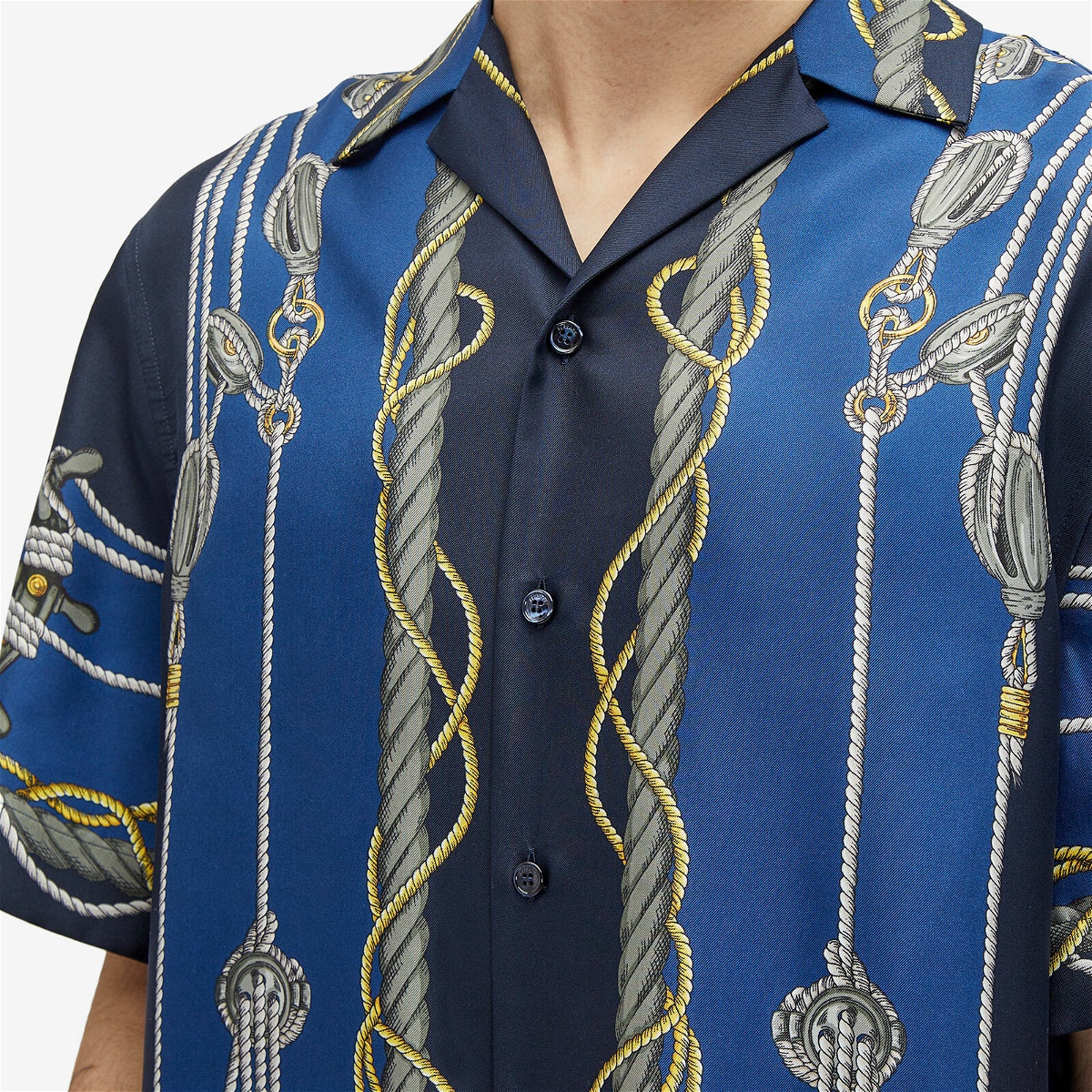 Versace Men's Nautical Print Silk Vacation Shirt in Blue/Gold Versace