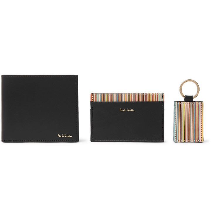 Photo: Paul Smith - Striped Leather Billfold Wallet, Cardholder and Keyring Gift Set - Black