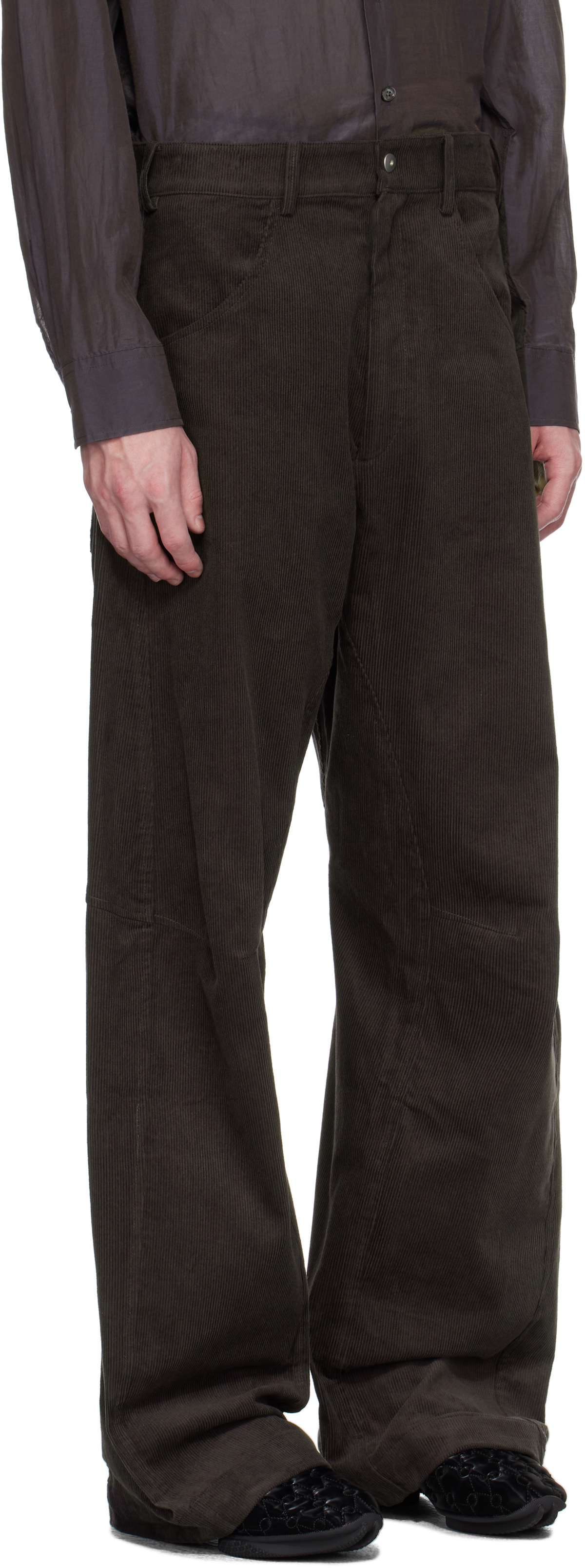 Omar Afridi Gray Knee Darted Flare Micro Cord Trousers Omar Afridi