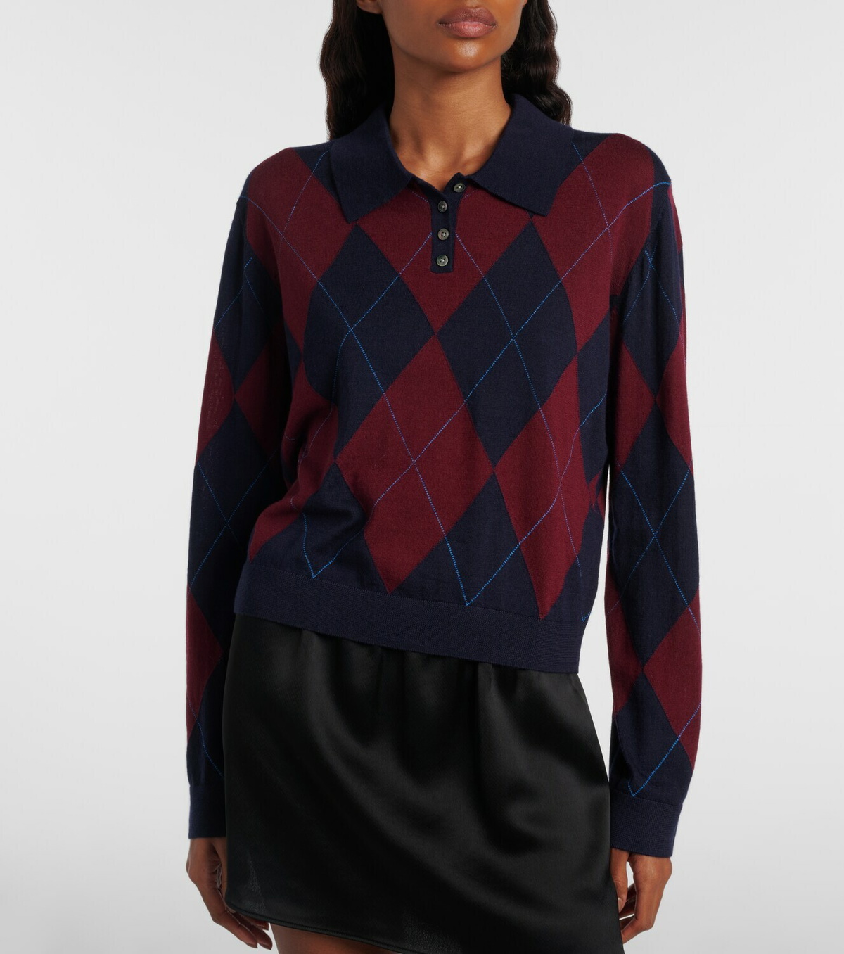 Leset James argyle wool polo sweater