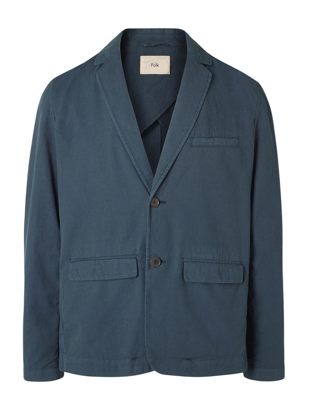 Photo: Folk - Assembly Textured-Cotton Blazer - Blue