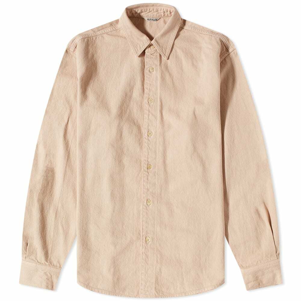 Auralee Men's Botanical Dyed Selvedge Denim Shirt in Natural Pink