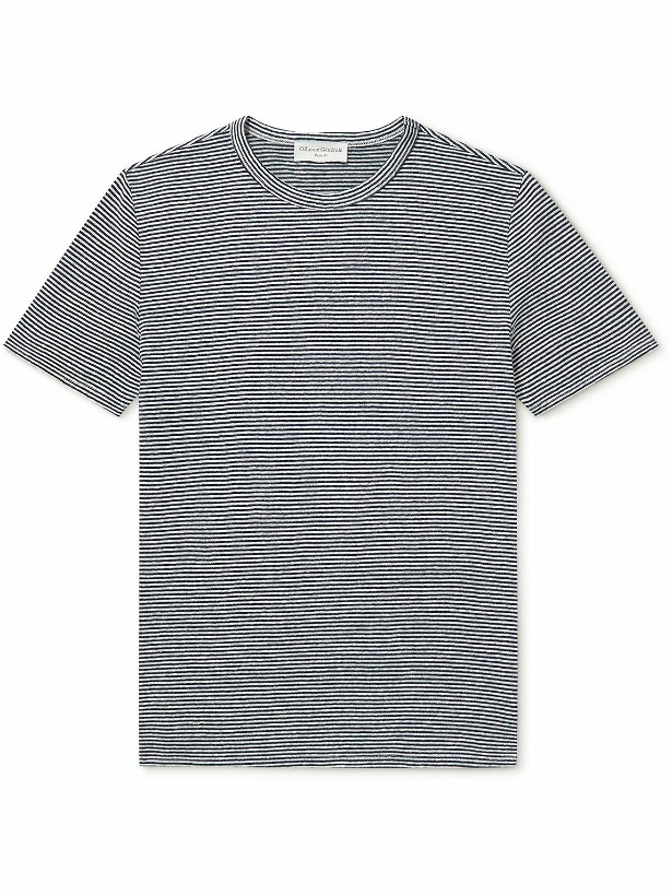 Photo: Officine Générale - Striped Cotton-Blend T-Shirt - Blue