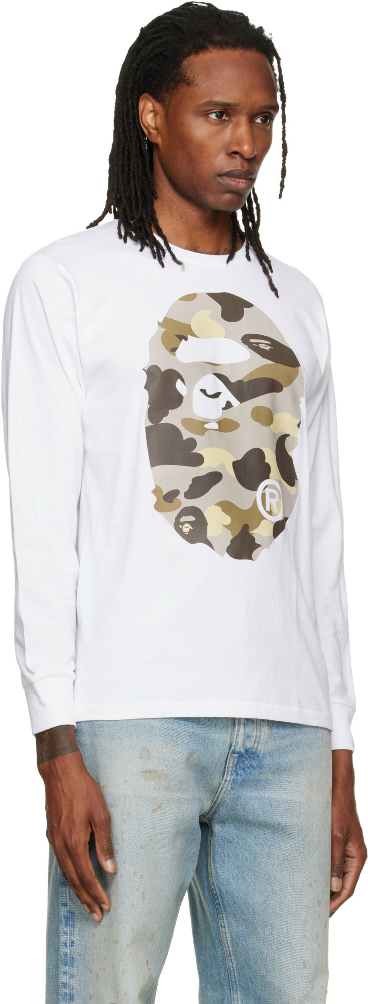 A BATHING APE BAPE エイプ ロンT ビッグロゴ L ホワイト BAPE White Color Camo Big Ape Head Long Sleeve T-shirt A Bathing Ape