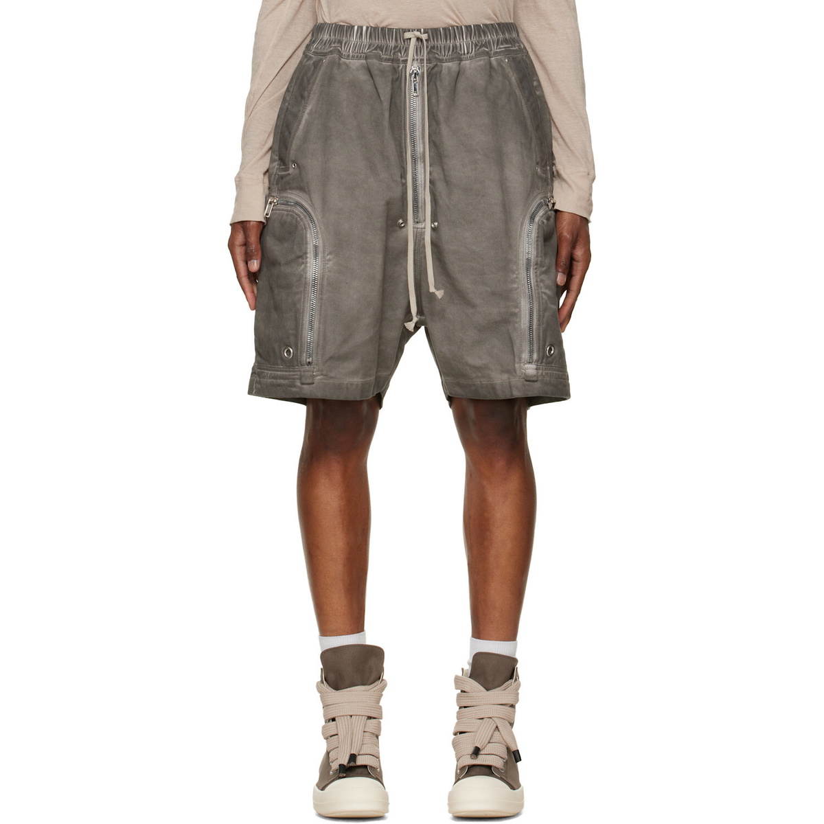 Rick Owens Drkshdw Grey Drawstring Pods Shorts Rick Owens Drkshdw