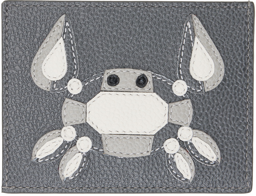 Thom Browne Gray Crab Appliqué Card Holder
