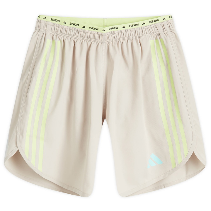 Photo: Adidas Men's OTR E 3 Stripe Short in Wonder Beige/Pulse Lime