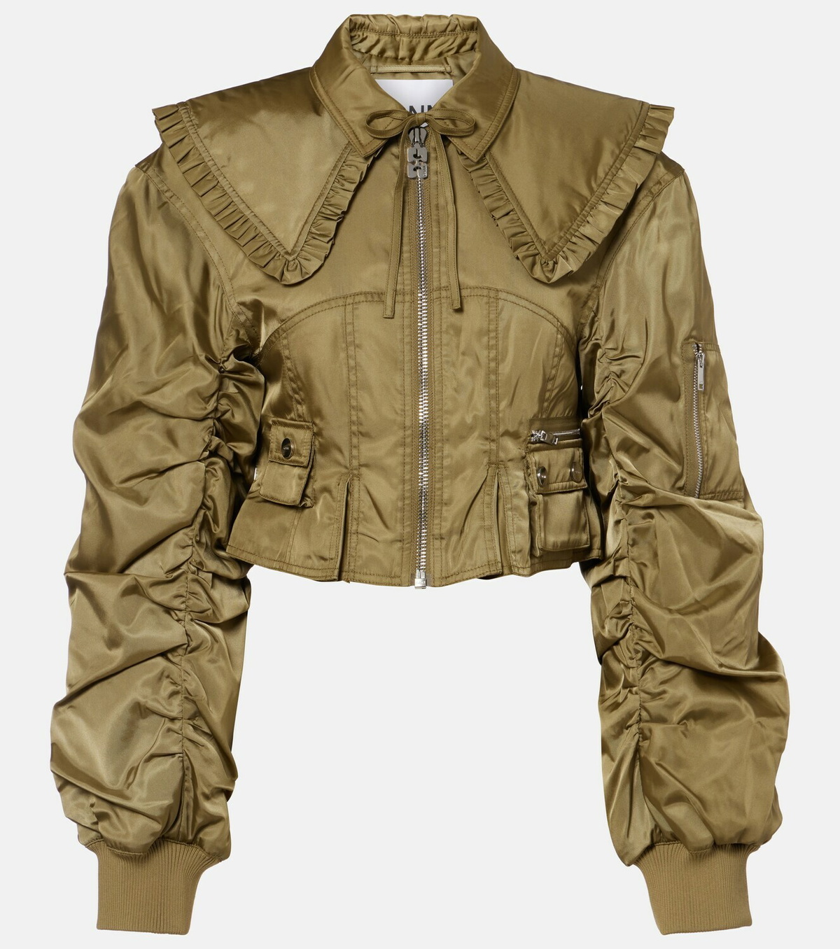 Ganni Cropped ruched bomber jacket