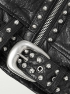 CELINE - Studded Belted Textured-Leather Jacket - Black