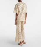Valentino Embroidered cotton-blend wide-leg pants